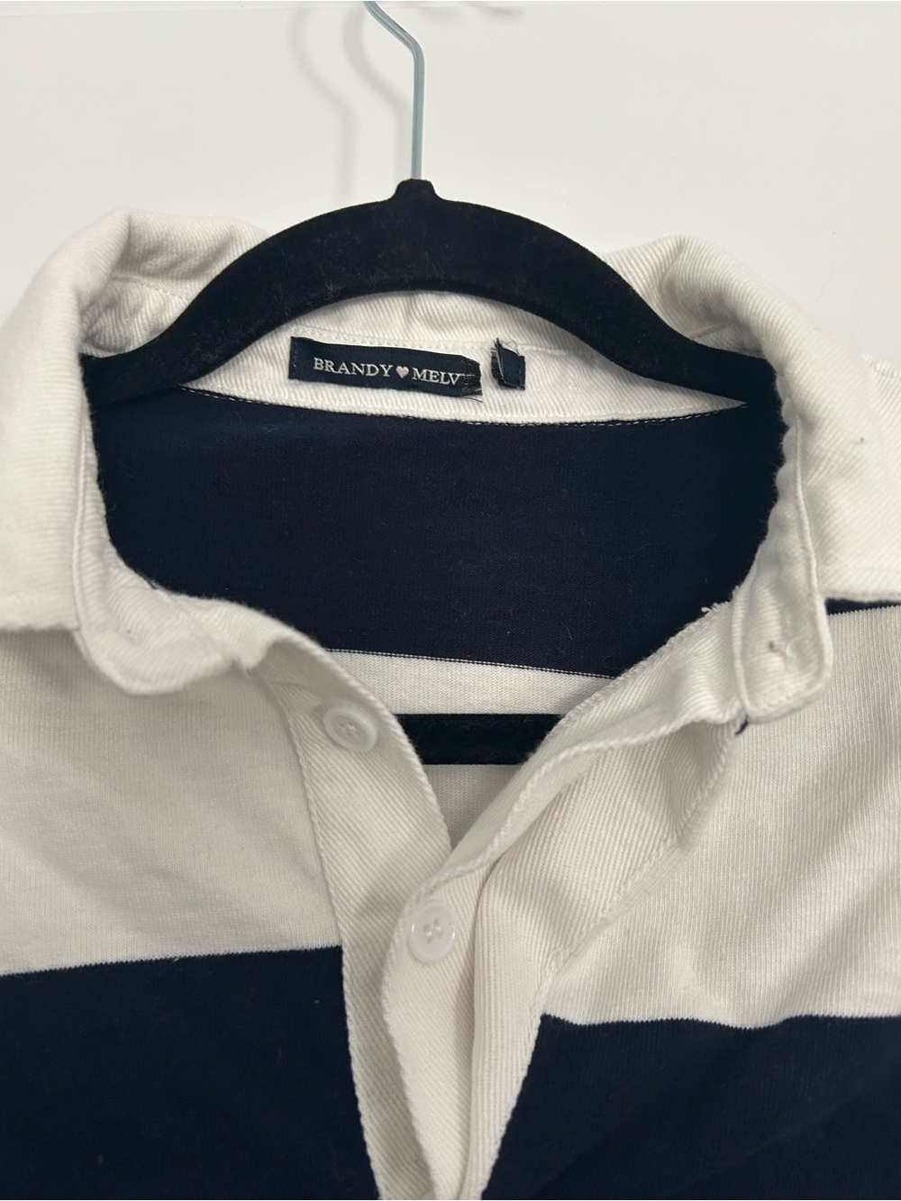Brandy Melville Striped Navy White Cropped Rugby Shirt - Picture 2 of 3